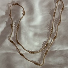 Statement Station Beaded Necklace Beige Round Plastic Beads Ball/Bead Chain