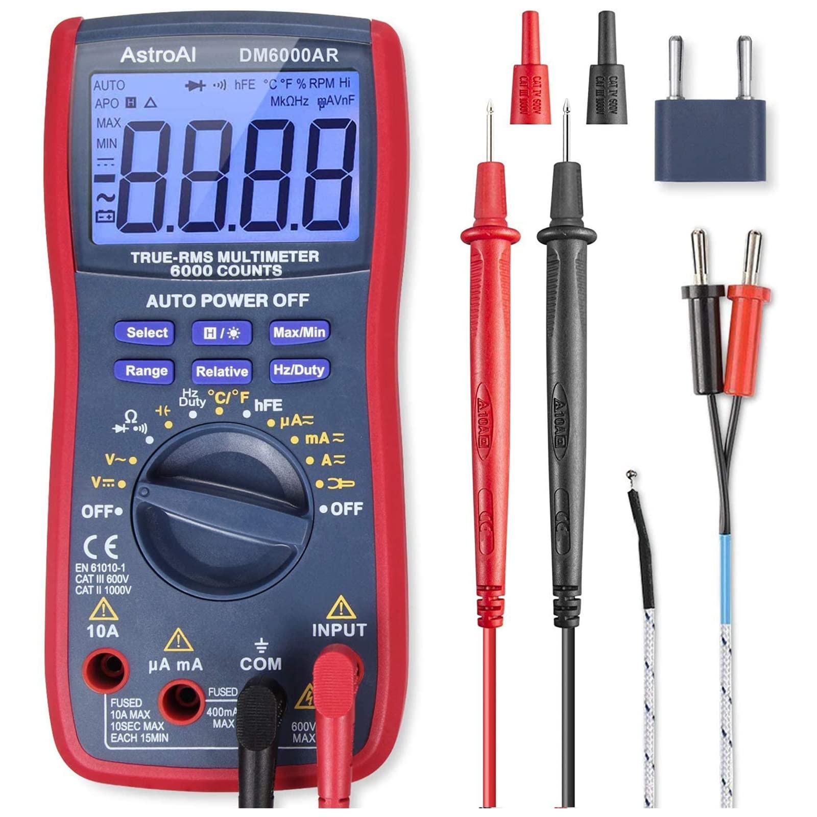 AstroAI Digital Multimeter, TRMS 6000 Counts Multimeters Manual and L, red