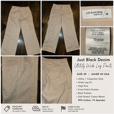Just Black Denim Utility Wide Leg Carpenter Pants Beige Made in USA Size 29
