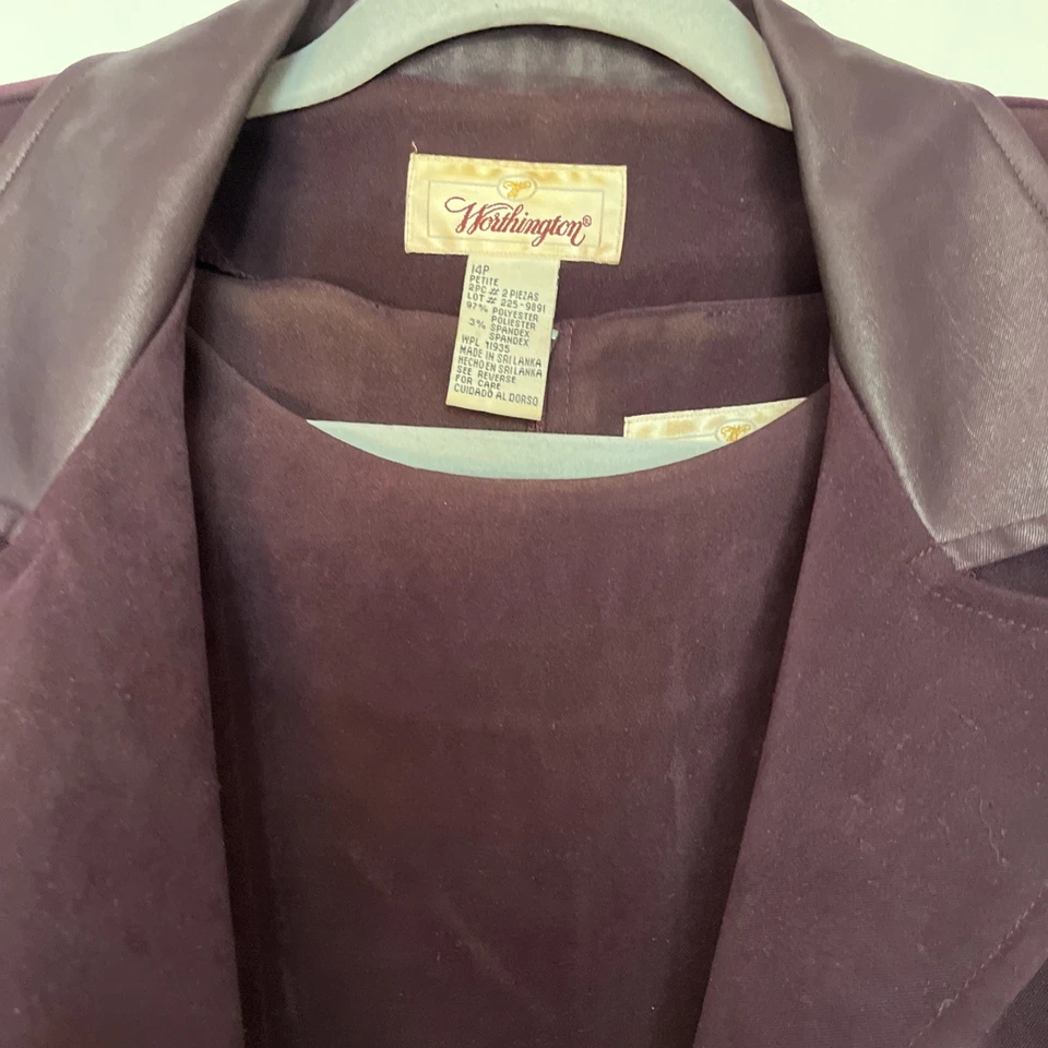 De colección WORTHINGTON Ciruela Púrpura Imitación Gamuza 2 Piezas Traje 12 Pequeño Vestido y Chaqueta Foto 4 de 4