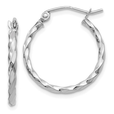 14k White Gold WG Twist Polished Hoop Earring Womens
