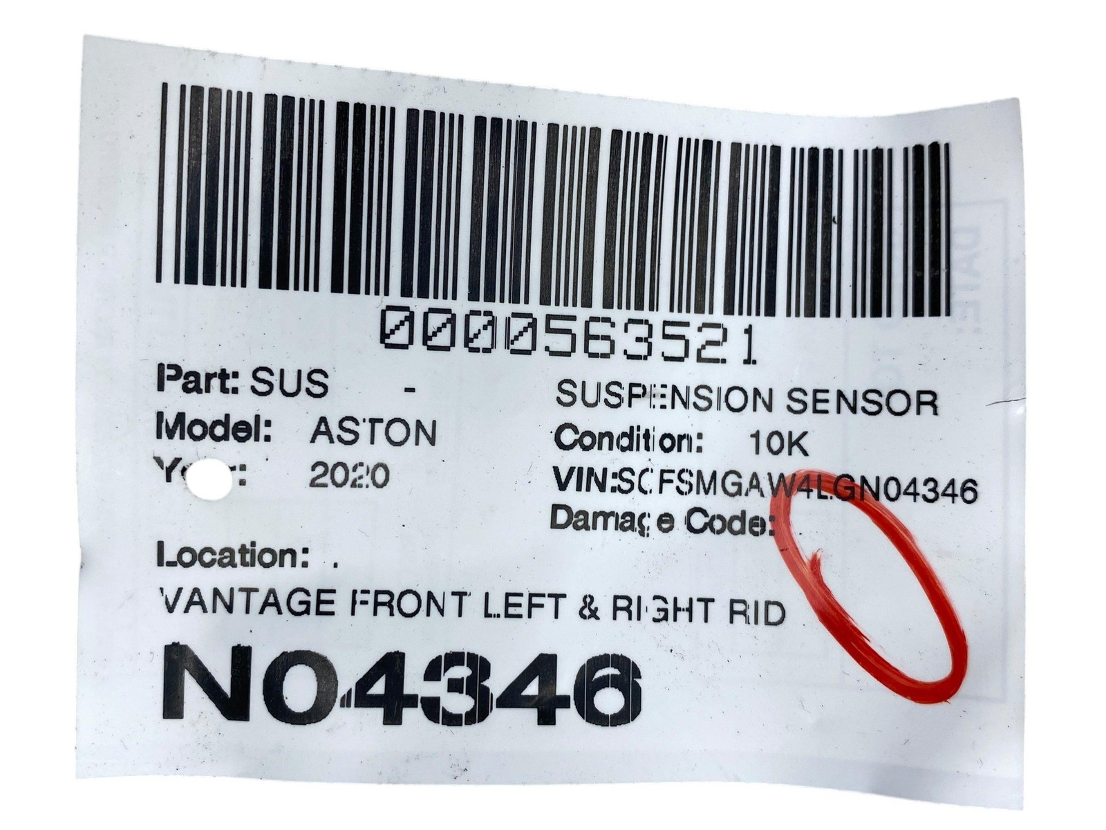2019-2023 ASTON MARTIN VANTAGE FRONT RIDE HEIGHT LEVEL SENSOR SET HY53-13K070-AA