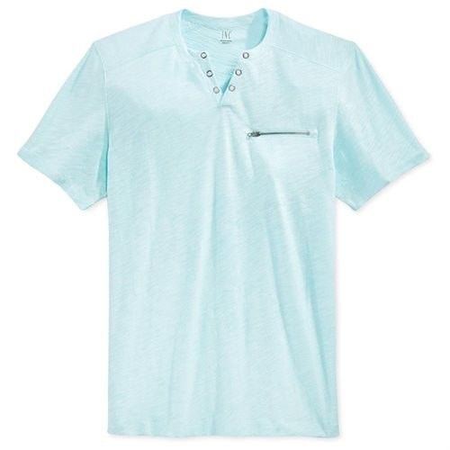 I N C Mens Dean Split Neck Embellished TShirt Color Blue Glow Size 2XL 3290₽