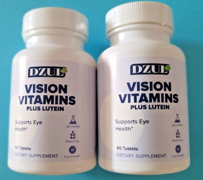 2 DZUL Vision Vitamins Plus Lutein, 60 Tablets Each EXP 08/28 & 10/28