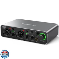 MAONO USB Audio interface for PC with 60 dB Pro-preamp, 24bit/192kHz, Dual US