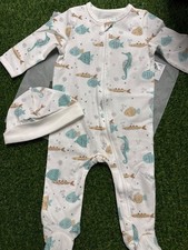 Little Me Focus Kids Organic Cotton Aquatic Zip Sleeper & Hat Set 6M NWT