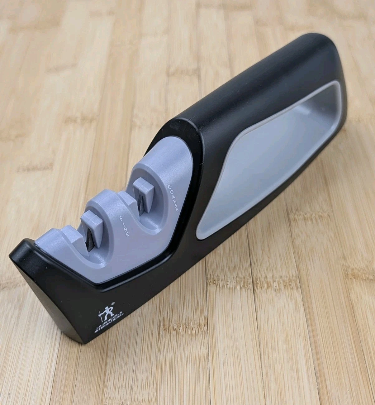 J. A. HENCKELS Pull-Through 2-Stage KNIFE Sharpener w/ RUBBERIZED Base, BLACK