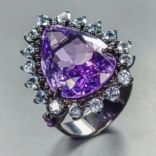 Vintage ring 27 ct Natural Amethyst Ring 925 Sterling Silver Size 8 /R450078