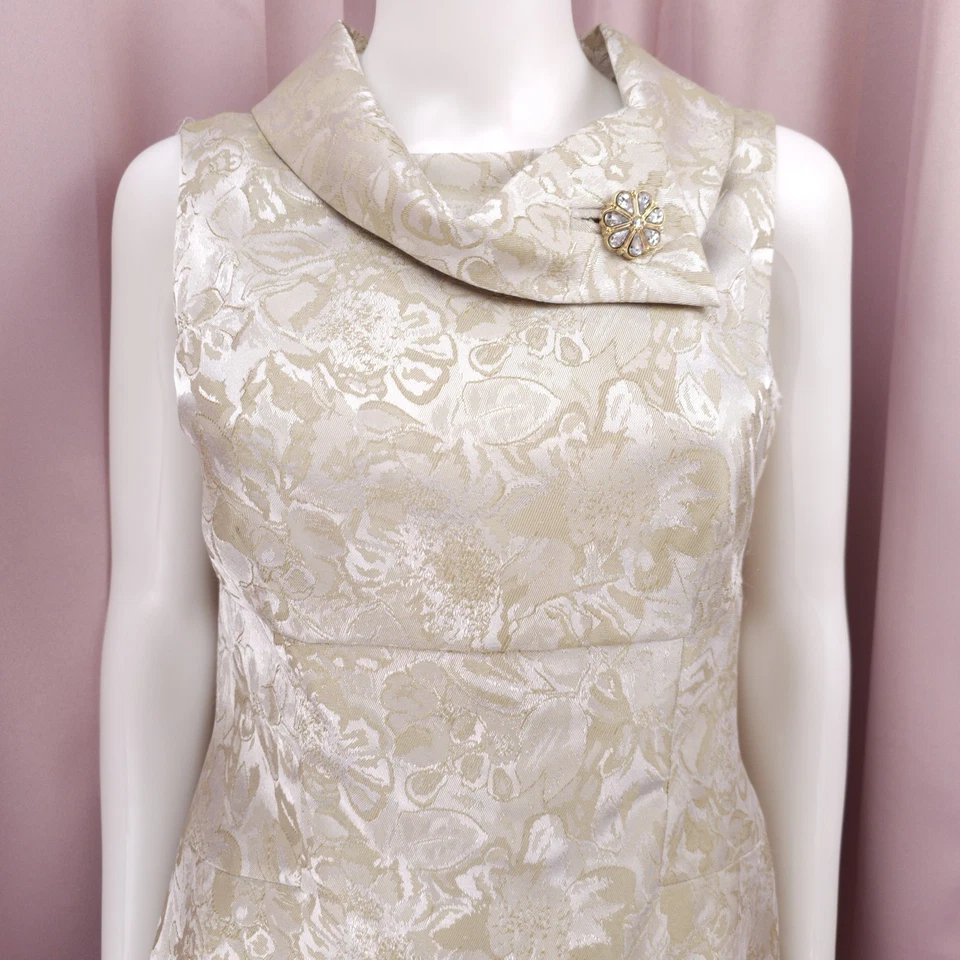 Vestido lápiz para mujer Tahari dorado floral damasco capucha cuello sin mangas 6 Foto 3 de 4