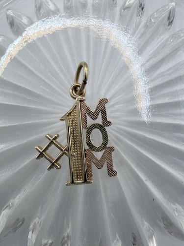 Vintage 10K Two Tone Gold #1 MOM Charm Pendant Rose Yellow Gold 0.71g