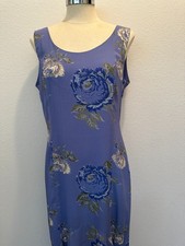 Princess Kaiulani Vintage Hawaiian Long Muumuu Dress Floral Large Blue Gray Rare