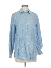 Ann Taylor LOFT Women Blue Long Sleeve Button-Down Shirt S