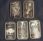 FIVE (5)  1 OZ .999 SILVER INGOTS ( 5 OZ TOTAL)  LOT 180614