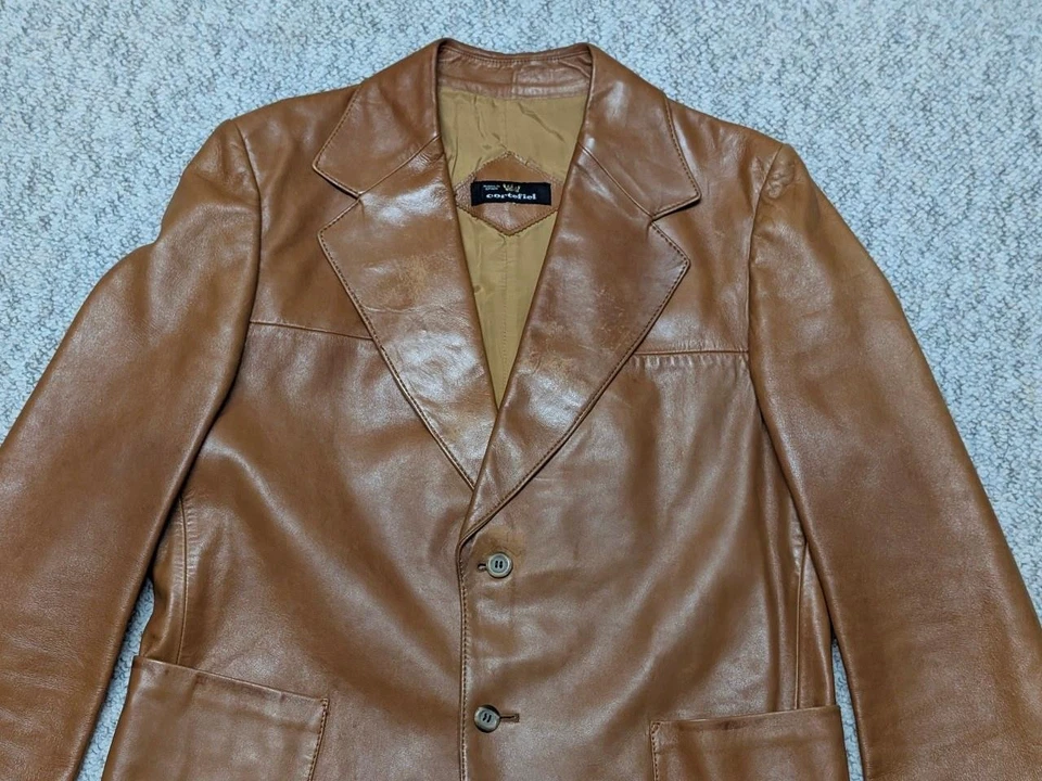Blazer de cuero vintage CORTEFIEL PIEL DE CORDERO suave mantequilla 42 marrón años 70 solapa ancha Foto 3 de 4