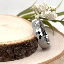 6mm Silver Tungsten Christmas Ring For His-Her High Polished Faceted Design Band