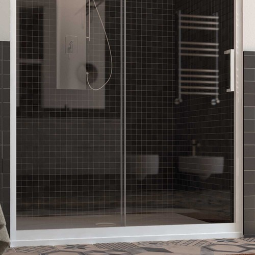 PORTE DE DOUCHE NICHE PVC 110CM VERRE TRANSPARENT COULISSANT PROFIL BLANC UNIQUE - Photo 3/5