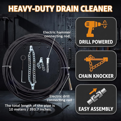 32.8 Ft Flex‑Shaft Sewer Descaling Chain, Rotary Cable Sewer Dredge Drilling Too - Afbeelding 2 van 7