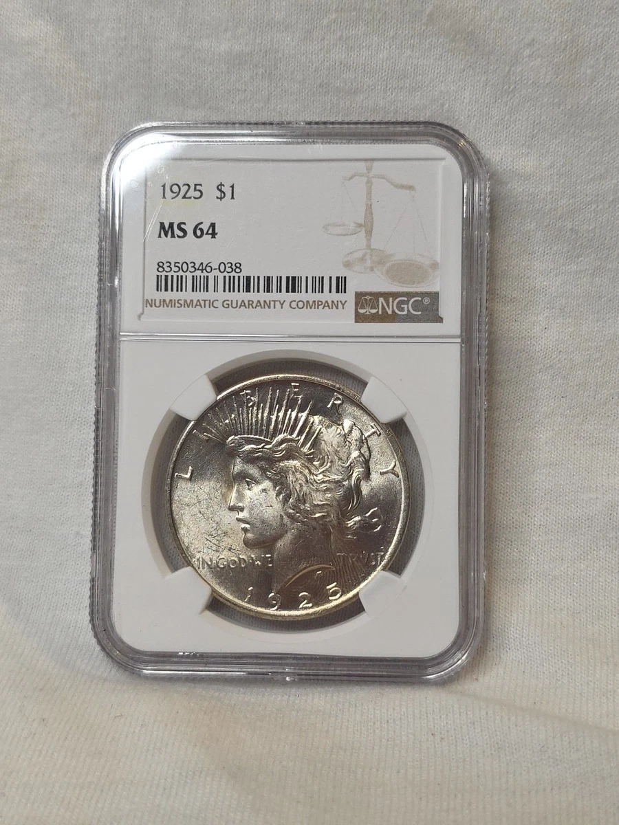 Silver MS 64 Graded 1925 Year Peace Dollars (1921-1935) for sale