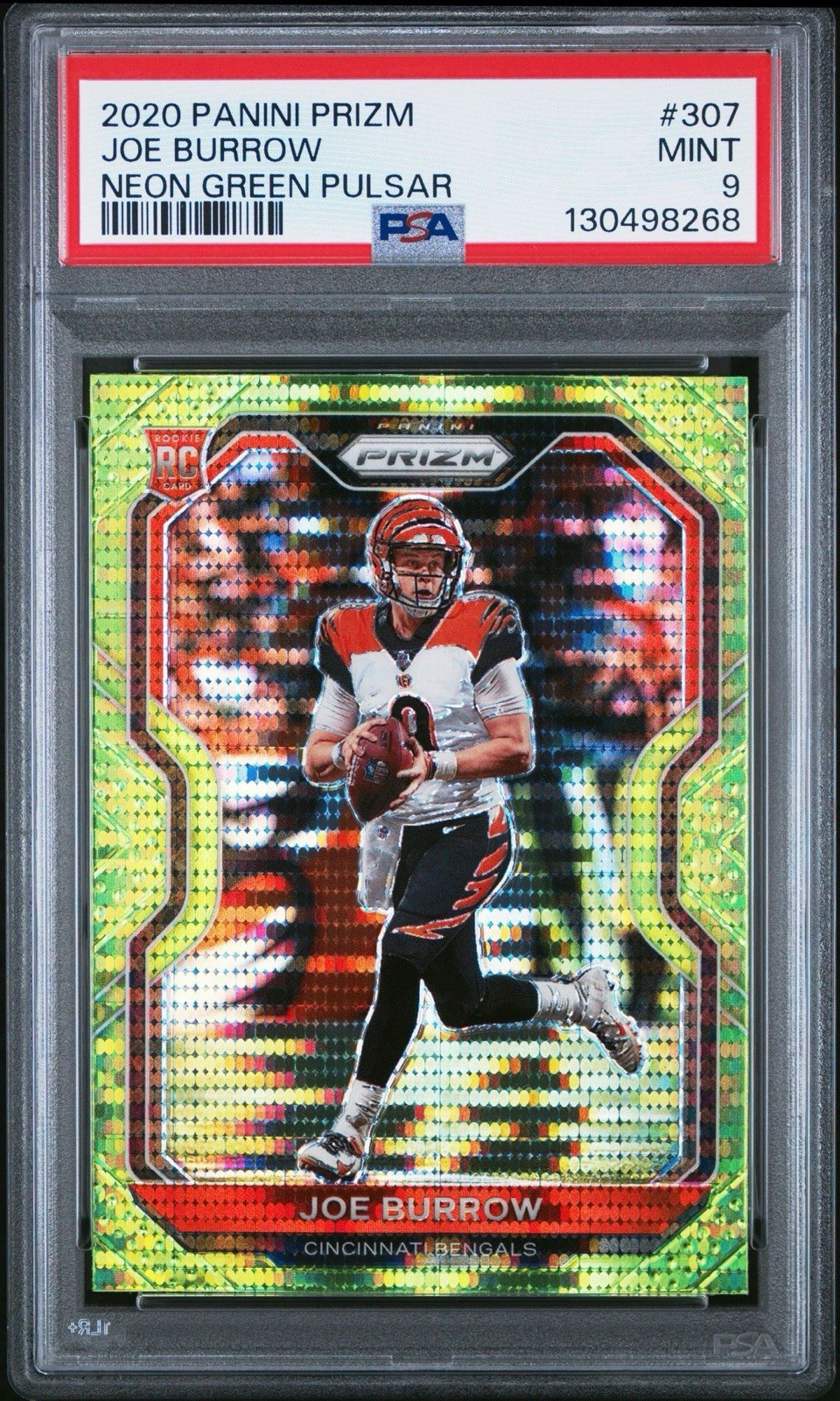 2020 Joe Burrow RC Panini Prizm #307 Neon Green Pulsar PSA 9