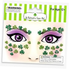 Shamrock Glitter Face Jewelry, 2 Sheets St. Patrick's Day Face Tattoo, Body