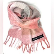 Victoria  s Secret Holiday Plush Scarf New With Tags Pinks and Grays.