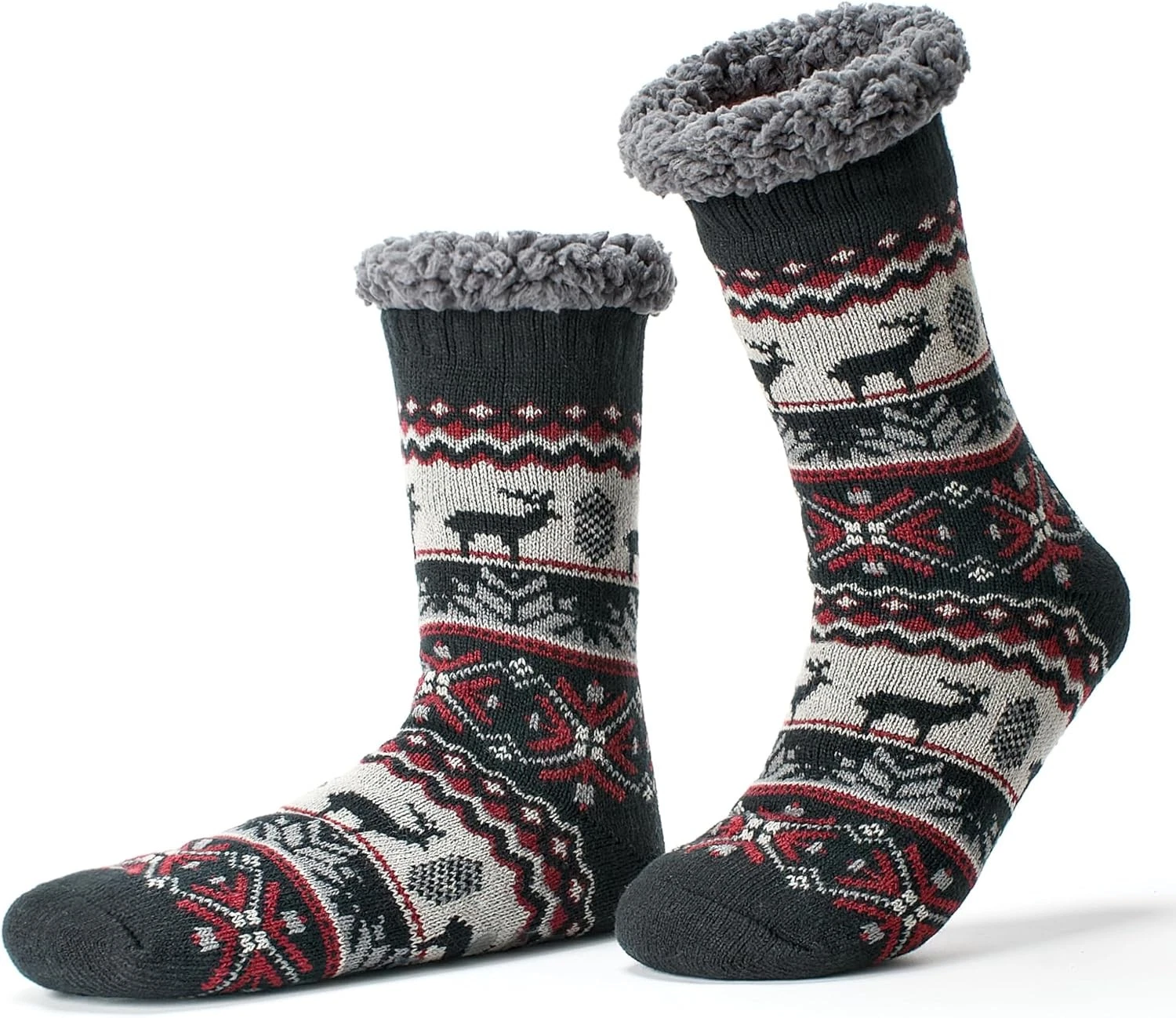 Men's Fuzzy Slipper Socks Non-Slip Grips Thermal Winter Socks Plush Sherpa Lin