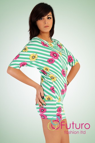 Unique Party Dress Flowers Tunic Style Kimono Boat Neck Batwing Size 8-12 5057 - Picture 4 of 4