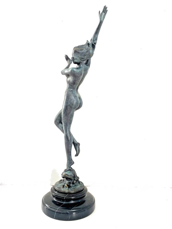 Jugendstil Bronzefigur-Kamm der Welle- signiert Nachguss von Harriet Frishmuth - Bild 4 von 4