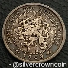 Netherlands 1/2 Cent 1903 Halberd mint mk. KM#133. Half Cent coin. Rampant Lion.