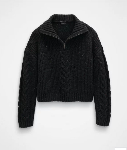Prana Laurel Creek Sweater 1/4 Zip Cropped Cable Black sz S NWT