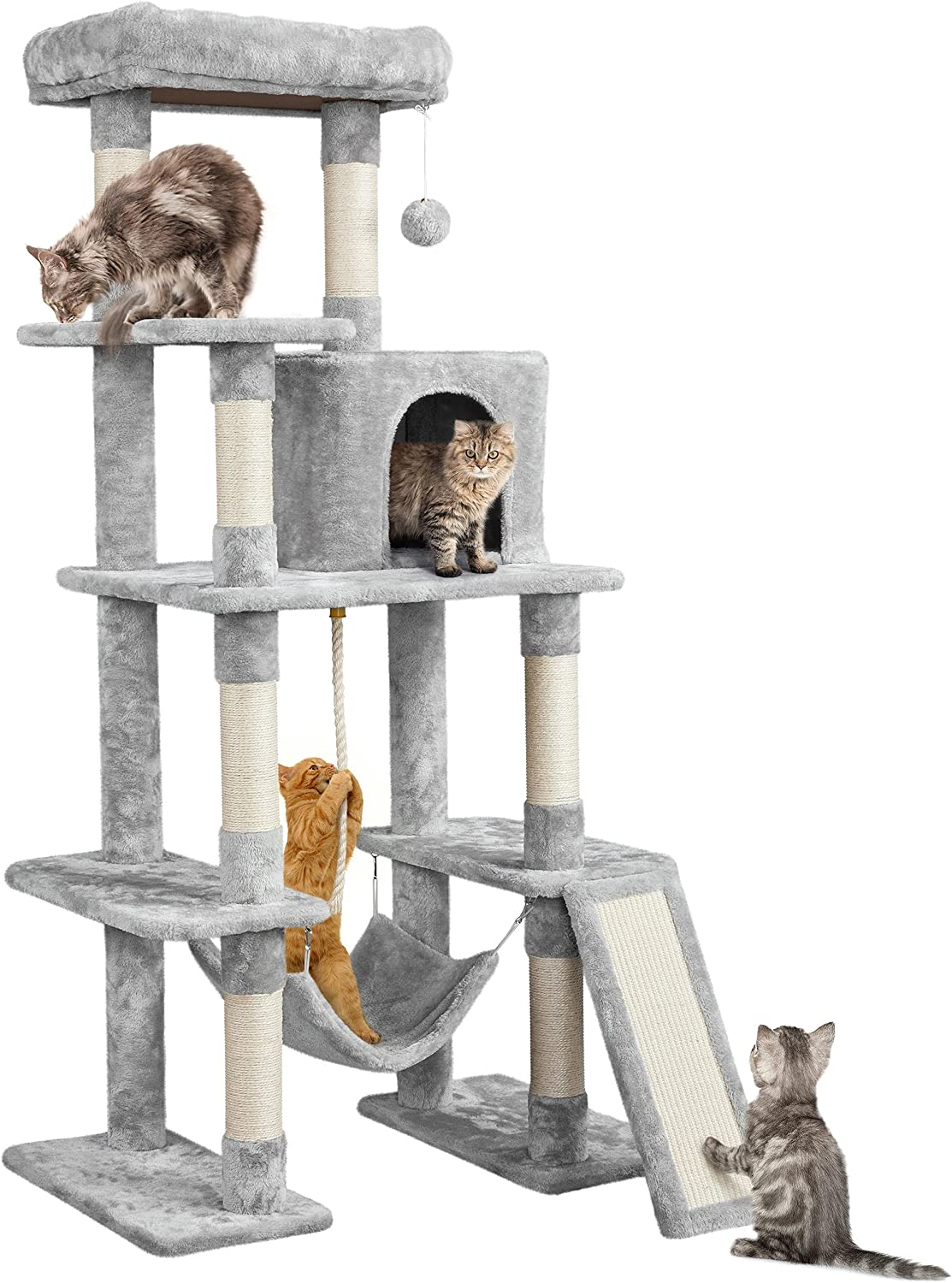 Cat Tree, Multi-Level Cat Tower for Indoor Cats, 63In, Condo Furniture with Scra