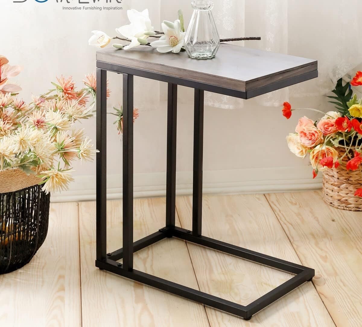 Wood C Shape Coffee Table Bed End Side Table Sofa Snack Laptop Holder