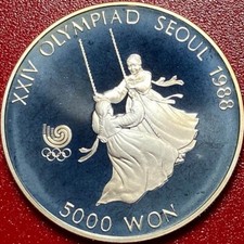 1987 KOREA SOUTH 5000 WON .50 OZ SILVER PROOF GIRLS ON SWING 1988 SEOUL OLYMPICS