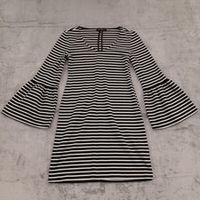 Banana Republic Dress XXS Petite Black Striped Knee Length Long Bell Sleeve