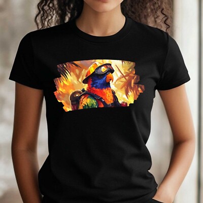 Frauen T-Shirt Regenbogenlori als Feuerwehrmann Motiv Baumwolle Größe S bis 3XL
