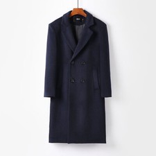 Men's Wool Cashmere Double Breasted Coat Long Jacket Business Formal S-6XL Tops