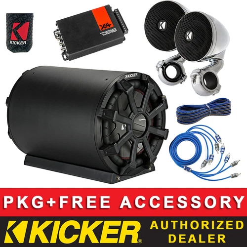 KICKER CWTB84+PSM32 MOTORCYCLE/ATV WEATHERPROOF SUB ENCLOSURE+SPEAKERS+4CH AMP