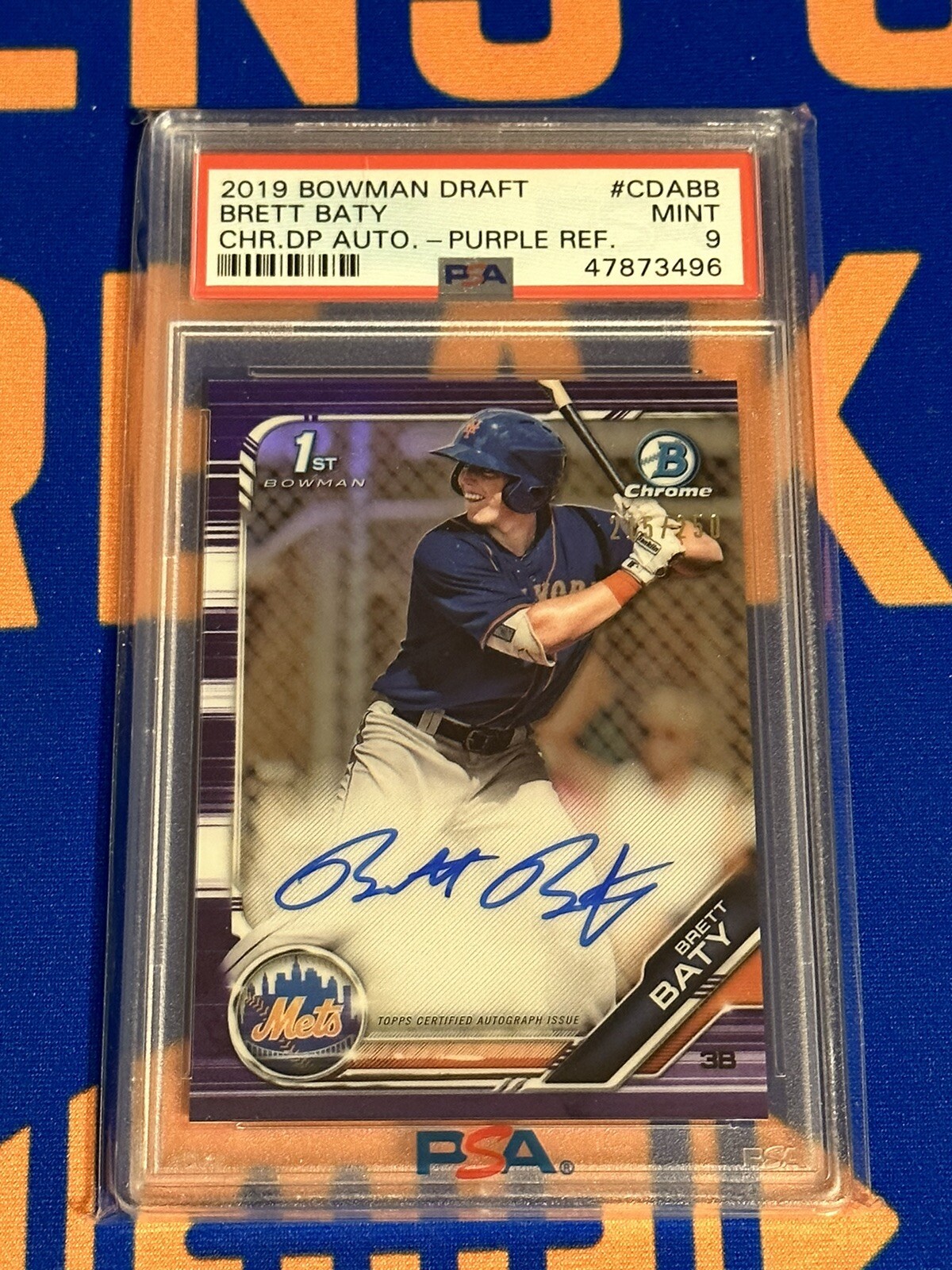 BRETT BATY 2019 BOWMAN CHROME DRAFT PURPLE REFRACTOR AUTO /250 Mets Mint