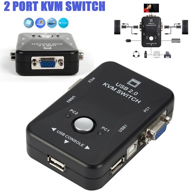USB VGA KVM Switch Umschalter Box 2 Port für Maus Tastatur Monitor Sharing PC