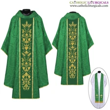 NEW GREEN Gothic Vestment & mass and stole set, Gothic Chasuble, Casulla, Casel