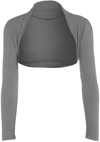 Womens Long Sleeve Plain Shrug Bolero Croped Ladies Cardigan Front Open Crop Top - Picture 18 of 23