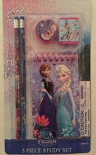 NEW DISNEY FROZEN 5 PIECE STUDY SET PENCILS ERASER SHARPENER MEMO PAD