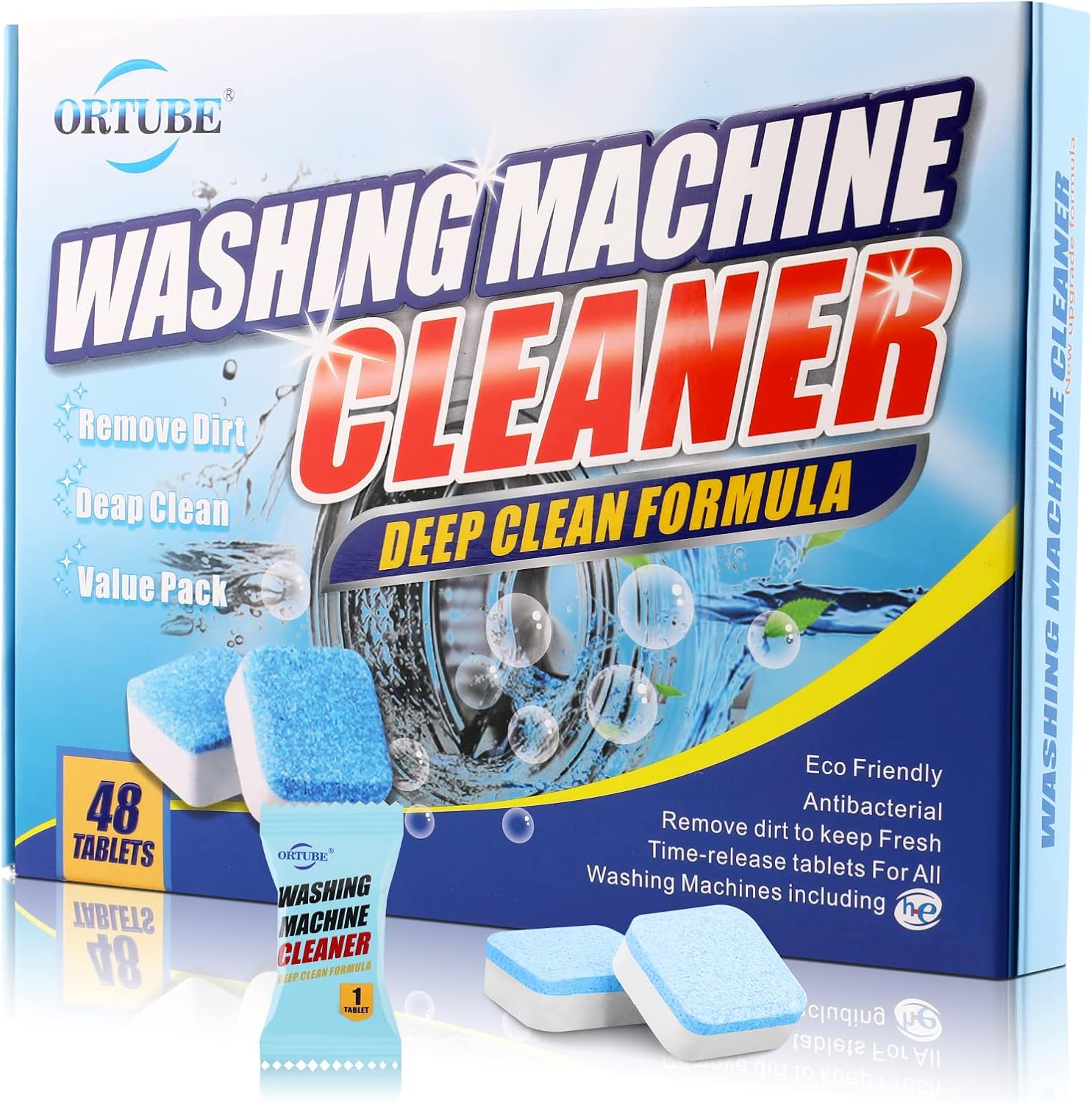 48 Pack Washing Machine Cleaner Tablets - Deep Cleaning Formula for Front & Top Loaders