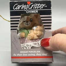 JASCO 1980’s Caring Critter Chimer Bell Ornament Mama Cat and Kitten Handpainted