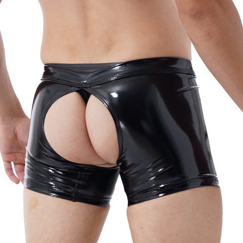 Herren Wetlook Boxershorts Lackleder Unterhose Kurze Wäsche Hollow Out Hosen - Picture 16 of 29