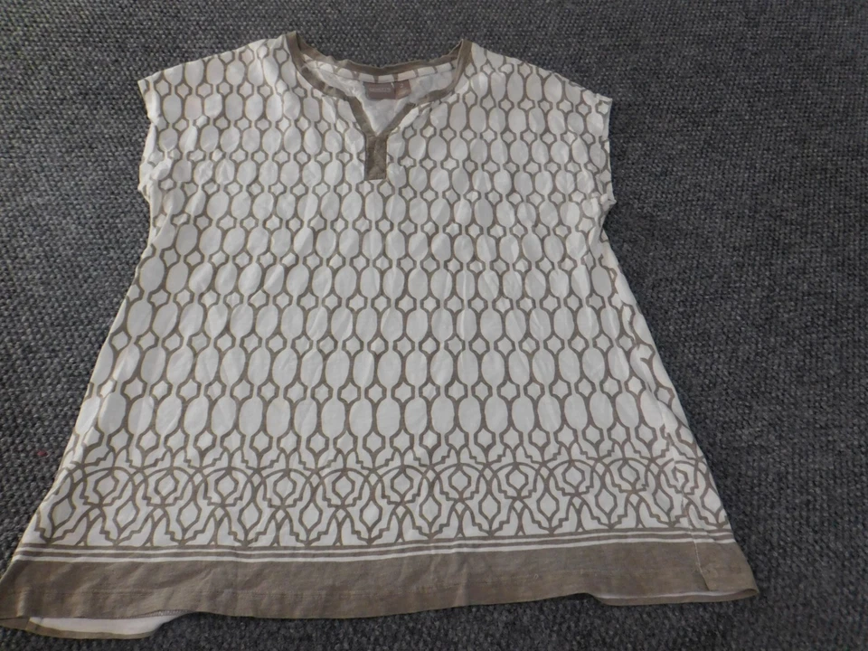 Chicos 2 top white geometric pullover womens brown cotton v-neck - Image 3 of 4