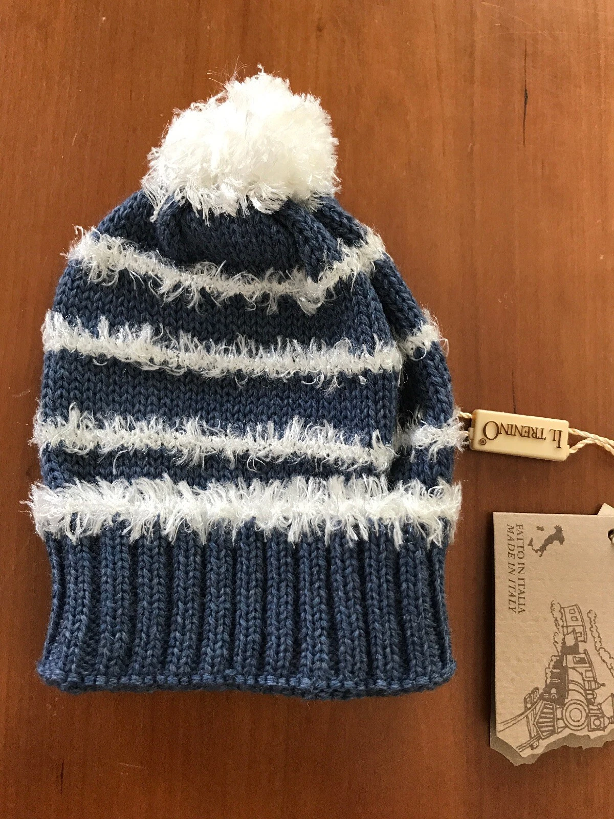 Il Trenino (Italy) NWT 100% Wool Slate Blue + White Fur - 0-3 Months