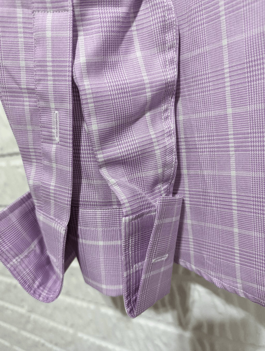Savile Lane Men's White & Lavender Plaid Button-Down French Cuff Shirt Size XL View 3