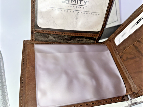 Vintage Amity Mens Womans Flip Fold ID Wallet Dark Brown Leather New in Orig Box - Picture 8 of 12