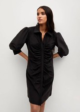 MANGO Ruched Detail Collared Neck Mini Dress Black UK 8
